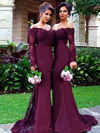 Купить Long Sleeved Mermaid Evening Dresses New Off the Shoulder Full Sleeve Prom Party Dress Illusion Appliques Lace Haute Coutur