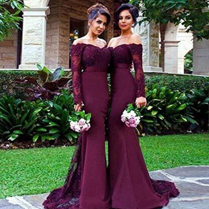 Купить Long Sleeved Mermaid Evening Dresses New Off the Shoulder Full Sleeve Prom Party Dress Illusion Appliques Lace Haute Coutur