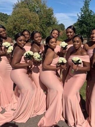Купить African Plus Size Bridesmaid Dresses Mermaid Floor Length Elastic Satin Black Women Elegant Black Long Wedding Party Guests Gowns