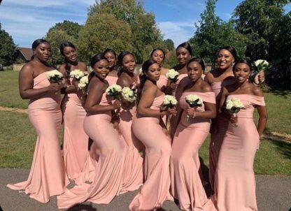Купить African Plus Size Bridesmaid Dresses Mermaid Floor Length Elastic Satin Black Women Elegant Black Long Wedding Party Guests Gowns