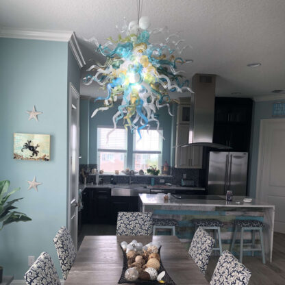 Купить Lamps Nordic Dining Room Hand-Blown Glass Chandelier LED Light Source Multi Colored Flower Chandeliers Lighting