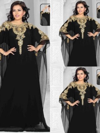 Купить Long Arabic Crystal Beaded Islamic Clothing for Women Abaya in Dubai Kaftan Muslim Jewel Neck Evening Dresses Party Prom Gowns