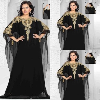 Купить Long Arabic Crystal Beaded Islamic Clothing for Women Abaya in Dubai Kaftan Muslim Jewel Neck Evening Dresses Party Prom Gowns