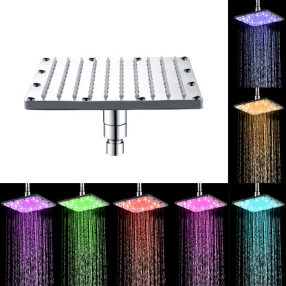 Купить 6 Inch Square Water Powered Rainfall Led Shower Head.Bathroom 15*25*10cm 3/7 Colors Change Led Showerhead Without Shower Arm.Chuveiro Led