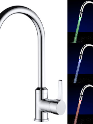 Купить 360°LED faucet temperature sensor kitchen LED Light 58*24mm Water faucets Tap Heads RGB Glow Shower Stream bathroom 7 Color Change Drop ship