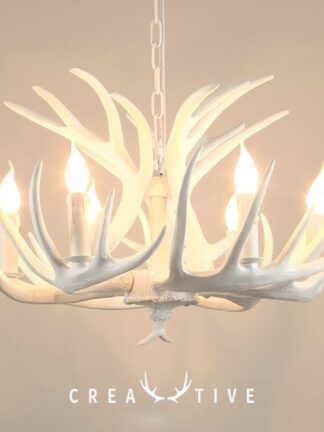 Купить Modern White Chandeliers Creative Candle Antler Chandelier American Retro Resin Deer Horn Lamps Home Decoration Ceiling Lighting