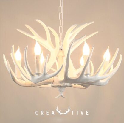 Купить Modern White Chandeliers Creative Candle Antler Chandelier American Retro Resin Deer Horn Lamps Home Decoration Ceiling Lighting