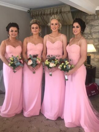 Купить Cheap Pink Long Bridesmaids Dresses 2020 Beaded Lace Applique Maid of Honor Dresses Junior Country Prom Gowns