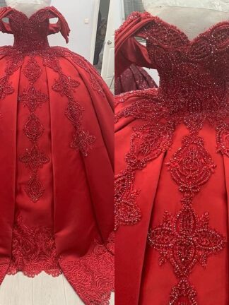 Купить 3D Lace Beading Off the Shoulder Quinceanera Dresses 2020 Red Ball Gown Sweet 16 Dresses Ruffles Tulle Prom Dresses