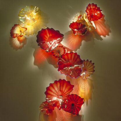 Купить Blown Lamps Flower Plate for Wall Decor Red Amber Colored Murano Glass Hanging Plates Art Hotel Antique Lights