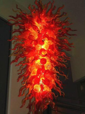 Купить Brilliant Murano Lamp Red Chandelier 60 Inches LED Bulbs 100% Hand Blown Glass Pendant Lamps Home Use Large Long Chandeliers Lighting