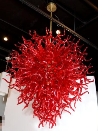 Купить Murano Glass Chandelier Crystal Modern LED Light Source Red Color Hand Blown Glass Chandelier Bar Lobby Coffee Shop Art Decor Light