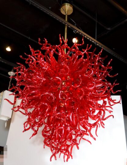 Купить Murano Glass Chandelier Crystal Modern LED Light Source Red Color Hand Blown Glass Chandelier Bar Lobby Coffee Shop Art Decor Light