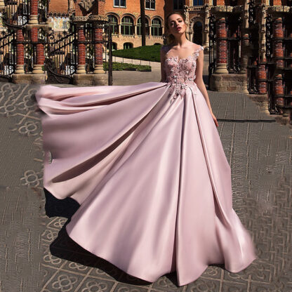 Купить Pink Dress applique Flower Prom Ball Gown Robe de soiree Elegant Evening Long Party Gala Formal