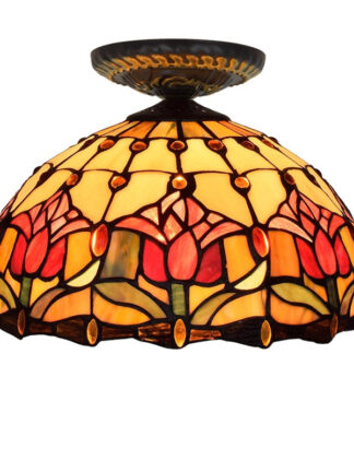 Купить Tiffany tulip lamp 30CM European pastoral vintage stained glass light fixtures dining room bedroom aisle corridor ceiling light TF060
