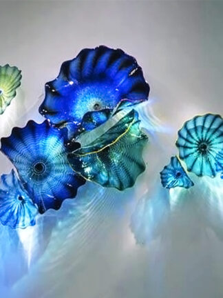 Купить Murano Glass Hanging Plates Wall Art Blue Teal Colored Glass Decorative Plates Hanging Wall Hand Blown Glass Flower Wall Art Plates