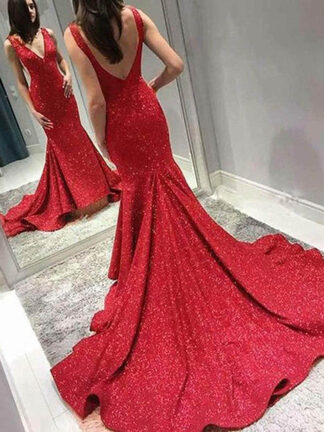 Купить Sparkly Mermaid Glitter Prom Evening Gowns Deep V Neck Formal Dress Cutaway Sides Backless Pageant vestidos fiesta de noche