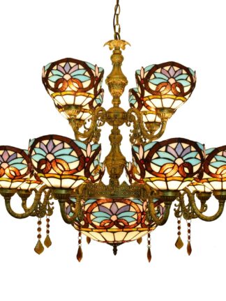 Купить Stained Glass Chandelier Flower Pattern White European Retro Living Room Chandelier Bedroom Kitchen Fairy Lamp Can Be Customized 009