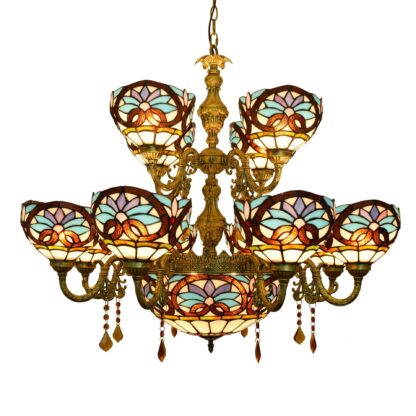 Купить Stained Glass Chandelier Flower Pattern White European Retro Living Room Chandelier Bedroom Kitchen Fairy Lamp Can Be Customized 009