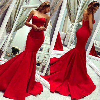 Купить 2020 Cheap Red Elegant Mermaid Evening Dresses Sweep Train Formal Occasion Dresses Backless Prom Party Gowns BC0445