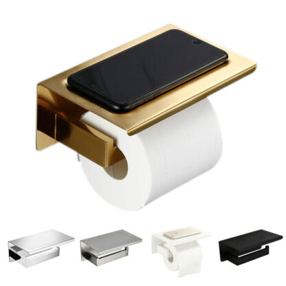 Купить Brushed Gold SUS304 Toilet Paper Holder With Shelf Bathroom Hardware Accessories Tissue Holder Black / Chrome / White Color
