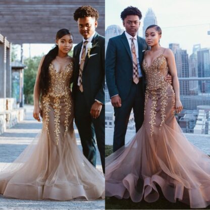 Купить Brown African Black Girls Prom Dresses 2022 Spaghetti Straps Floor Length Beadings Crystals Formal Dress Evening Gowns Wear robe de soiree