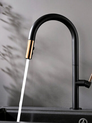 Купить Brass Pull Out Kitchen Faucet Cold And Hot Mixer Kitchen Sink Tap Blackened Tap Double Water Setting Mode Black & White