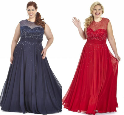 Купить 2022 Navy Blue Red Chiffon Plus Size Prom Dresses Special Occasion Dress Bling Sequins Sheer Crew Cap Sleeve Evening Gowns robes de soirée