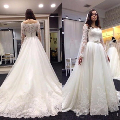 Купить Wedding Dresses Gowns for Sale 2022 Lace Sheer Crew Neck Custom Made Vintage Style Modest Women Bridal Ball with Sleeves