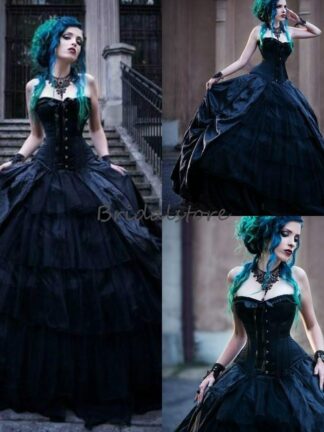 Купить New Vintage Black Victorian Gothic Wedding Dresses Corset Strapless Vampires Punk Country Wedding Dress Plus Size Evil Queens Bridal Gowns
