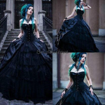 Купить New Vintage Black Victorian Gothic Wedding Dresses Corset Strapless Vampires Punk Country Wedding Dress Plus Size Evil Queens Bridal Gowns