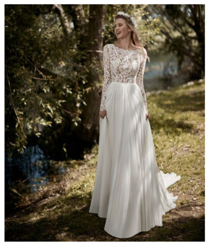 Купить Dress Boho Long Sleeves Wedding Robe de mariee Vintage Lace Top New Bridal Chiffon Gowns
