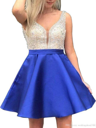 Купить Charming V-Neck Homecoming Dresses With Beads Sequin Plus Size Satin Party Prom Short Juniors Graduation Knee Length Ball Gowns Club Wear