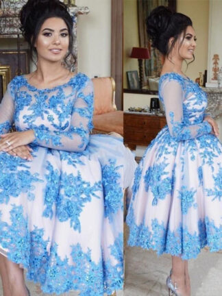 Купить 2022 Evening Homecoming Dresses Scoop Neck A Line Draped Blue Lace Applique Short Prom Gown Mini Cocktail Party Gowns robes de soirée