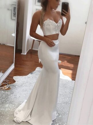 Купить Charming Sweetheart Neck Mermaid Long Sexy Two Pieces Appliques Beaded Party Gowns Robe De Soiree Prom evening Dresses