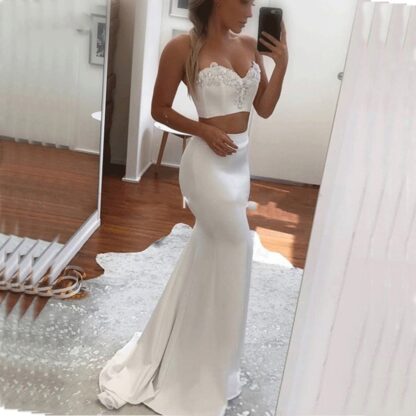 Купить Charming Sweetheart Neck Mermaid Long Sexy Two Pieces Appliques Beaded Party Gowns Robe De Soiree Prom evening Dresses