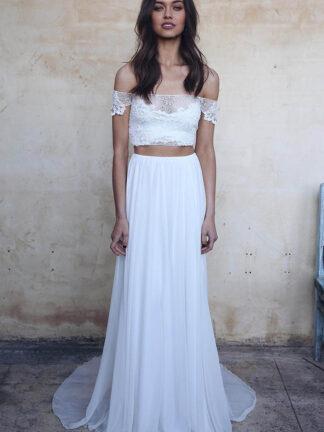 Купить A-Line Wedding Dresses Pieces Dress Lorie Off The Shoulder Lace Top Beach Bride Boat Neck Elegant Bridal Gown