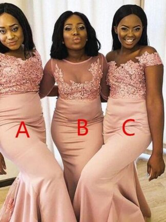 Купить 2020 Pearl Pink African Modern Black Girls Bridesmaids Dresses Mixed Styles Appliqued Sequined Long Wedding Party Maid of Honor Gowns