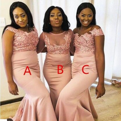 Купить 2020 Pearl Pink African Modern Black Girls Bridesmaids Dresses Mixed Styles Appliqued Sequined Long Wedding Party Maid of Honor Gowns