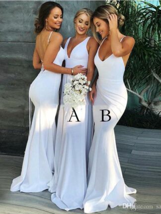 Купить Mermaid Bridesmaid Dresses V Neck Satin Backless Long Gowns Sexy Wedding Guest Prom Party