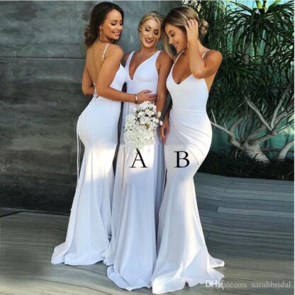 Купить Mermaid Bridesmaid Dresses V Neck Satin Backless Long Gowns Sexy Wedding Guest Prom Party