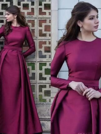 Купить Long Sleeve Grape Mother of the Bride Dresses New Design Matched Sash A-Line Satin Guest Gowns Party evening Dress Gown Grace