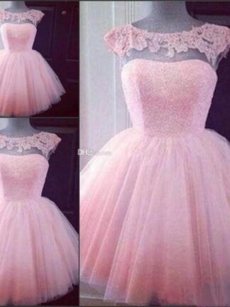 Купить Cute Dresses Short Pink Homecoming Prom Puffy Tulle Little Pretty Party Appliques Capped Sleeves Girl Formal cocktail Gowns