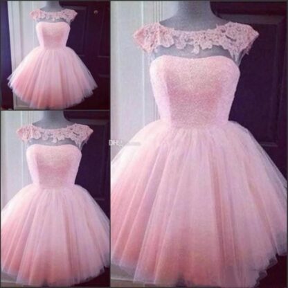 Купить Cute Dresses Short Pink Homecoming Prom Puffy Tulle Little Pretty Party Appliques Capped Sleeves Girl Formal cocktail Gowns