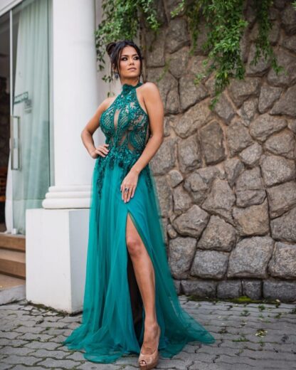 Купить Aso Ebi Arabic Hunter Green Sexy Evening Dresses Lace Beaded Backless Prom High Neck Formal Party Second Reception Gowns