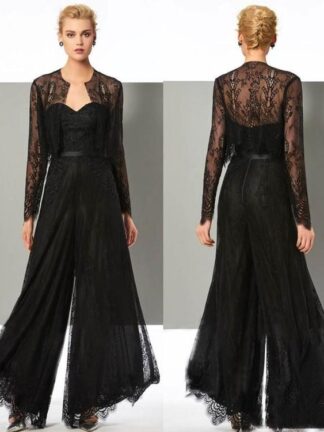 Купить Elegant Dresses Black Jumpsuit Mother of the Bride Pant Suits Sweetheart Neck Guest Dress With Jackets Plus Size Mother's evening