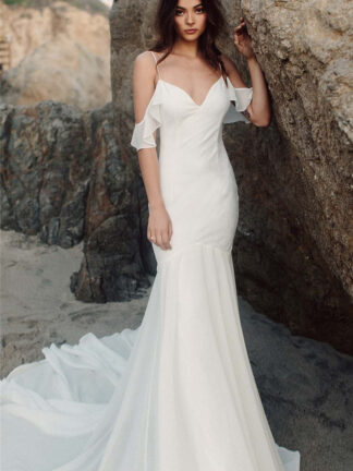 Купить Off Shoulder Lace Appliqued Wedding Dress Soft Tulle Beach Boho Bride Gowns Backless A-line Princess Bridal Dresses