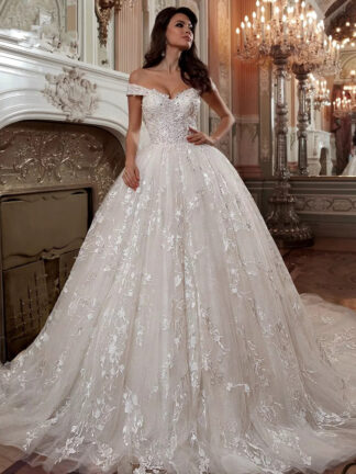 Купить Off The Shoulder Short Sleeve Beading Crystal Sequins Luxury Ball Gown Wedding Dresses Plus Size Vestido De Noiva Princesa