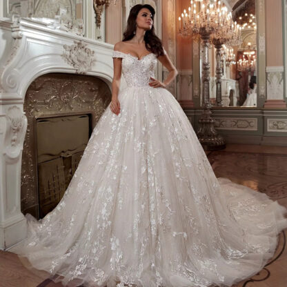 Купить Off The Shoulder Short Sleeve Beading Crystal Sequins Luxury Ball Gown Wedding Dresses Plus Size Vestido De Noiva Princesa