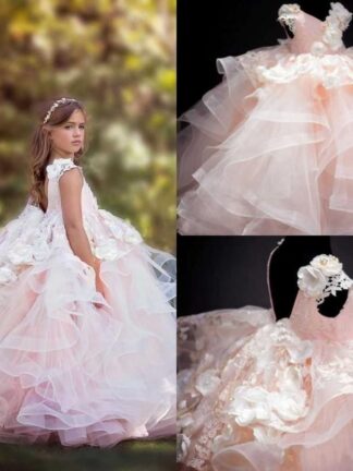 Купить 2020 Princess Baby Flower Girls Dresses Tiered Skirts Lace 3D Floral Appliqued Girl Pageant Dress V Neck Floor Length Girls Formal Gowns